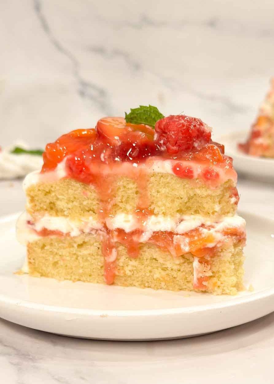 Raspberry Peach Shortcake Cake